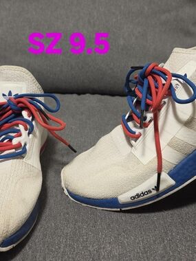 Adidas White Sneakers with Blue & Red Accents - Sz 9.5